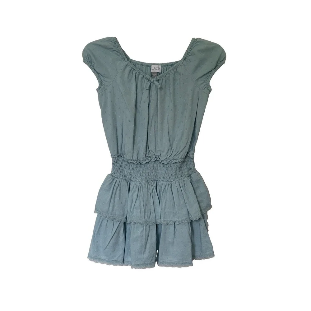 The Children's Place Light Blue Tiered Dress Girls with Smocked Ruffle 10/12